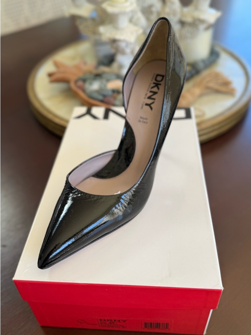 DKNY Black Patent Pointed-Toe Stiletto Pump